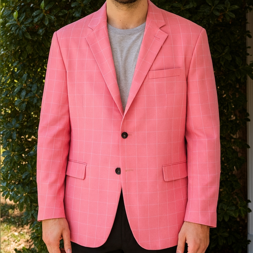 Mens‎ 5X Pink White Pin Stripe 2 Button Blazer - Picture 12 of 17